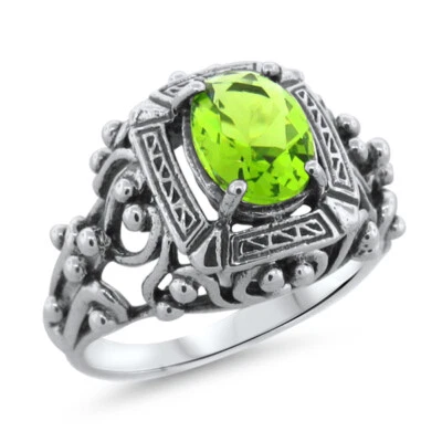 VINTAGE STYLE 925 STERLING SILVER SIMULATED 1 Ct PERIDOT RING              1144z - Image 1 of 3