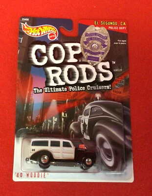 1:64 Hot Wheels Cop Rods '40 Woodie El Segundo, CA Police Dept. Black and White - Image 1 of 3