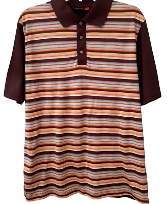 NYNE Retro Stripe Man's Polo Shirt Medium EUC New You New Energy - Image 1 of 4
