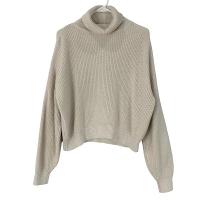 Brandy Melville Cream Cable Knit Long Sleeve Turtleneck Crop Sweater One Size - Image 1 of 4