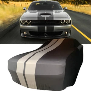 For Dodge Challenger RT Scat Pack SRT Indoor Car Cover Stain Stretch Grey Stripe - Picture 1 of 10