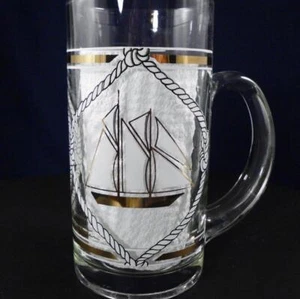 Maritime Bierkrüge Segelboot Schoner weiß gold Trinkglas - Bild 1 von 4