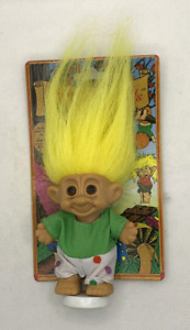 Poupée troll vintage Magical Forest Trolls 4 pouces cheveux jaunes carte originale en carton