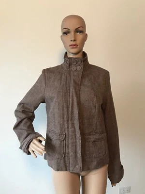 Chaqueta Abrigo Merona Marrón 100% Algodón Patrón Cuadros Cremallera Frontal Lavable Talla M Foto 1 de 4