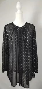 Blusa Camisa Top Liz Claiborne Career Negra Dorada Lunares Contemporánea Talla XL - Imagen 1 de 6