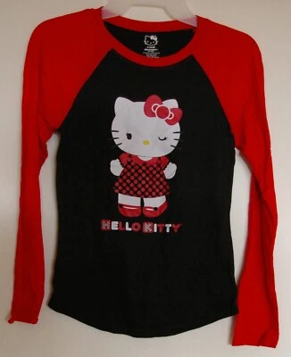 CAMISA MANGA LARGA HELLO KITTY NEGRA Y ROJA XS NUEVA 60% ALGODÓN 40% POLIÉSTER Foto 1 de 2