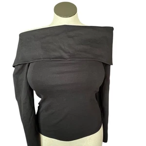 COS Women's Off-The-Shoulder Size Medium Long Sleeve Black Blouse Career Work - Picture 1 of 5