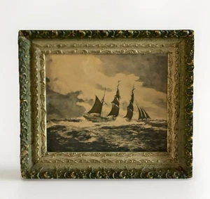 Vintage verzierter gerahmter Druck Klipperschiff auf stürmischer See maritim Segeln Maritim Kunst - Bild 1 von 12