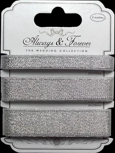 Craft Consortium ALWAYS & FOREVER SILVER METALLIC RIBBON scrapbooking (3) SIZES - Picture 1 of 1
