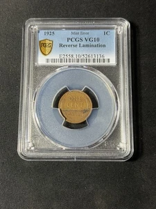 1925 PCGS VG10 Reverse Lamination Error Wheat Cent - Picture 1 of 2