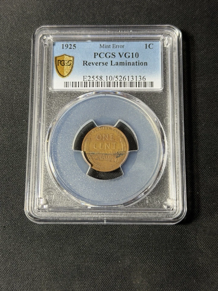 1925 PCGS VG10 Reverse Lamination Error Wheat Cent - Image 1 of 2