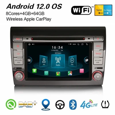 8-Kern Carplay Android 13 Fiat Bravo Autoradio DAB+ Navi Bluetooth DSP WiFi 64GB - Bild 1 von 2
