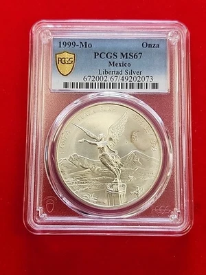 1999 Mexico 1 Oz Silver Libertad PCGS  MS67 - Low Mintage  - Image 1 of 4