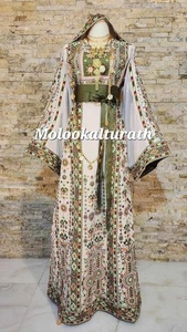 Palästinensisches Damen besticktes Thobe Kleid Tatreez weite Ärmel mit Schal - Bild 1 von 7