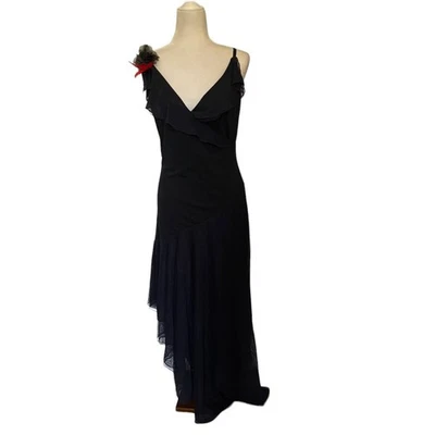 Vtg Y2K Alfred Angelo Asymmetric Hem Dress Sz 8 Ruffle Whimsigoth Floral HoCo - Image 1 of 4