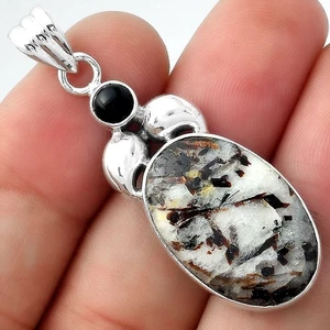 Astrophyllit - Russland & schwarzer Onyx 925 Sterling Silber Anhänger Schmuck P-1683 - Bild 1 von 5