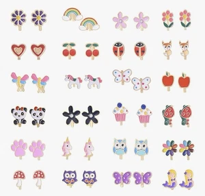 24 Pair Children’s Girls Fashion Clip-On Earrings Gold Tone w/ Pads Party Pack - Picture 1 of 8