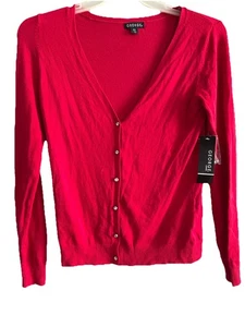 Cardigan donna George maglione piccolo rosso manica lunga bottoni davanti nuovo con etichetta - Foto 1 di 5