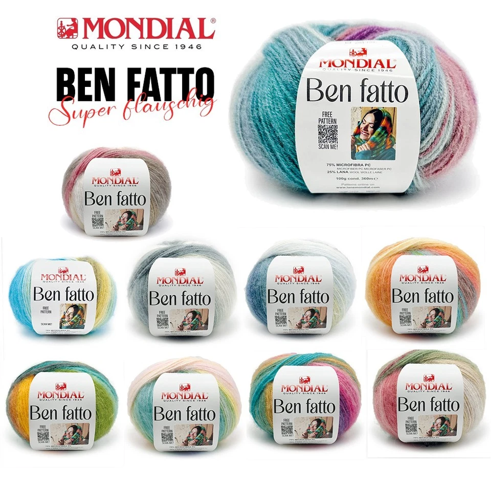 100g Mondial Ben Fatto | 25% Schurwolle 75% Mikrofaser | Flauschgarn, Stricken - Bild 1 von 1