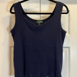 Canotta Lauren Ralph Lauren donna a costine scollo a V blu navy cotone shell capsula - Foto 1 di 13