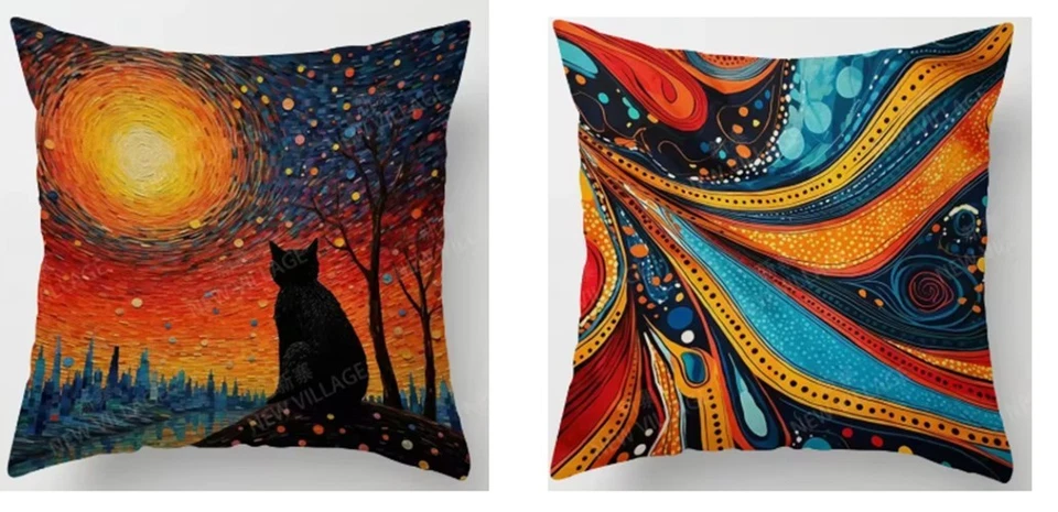 Fundas de almohada cuadradas multicolores artísticas abstractas para gato negro 18"x18" Foto 1 de 4