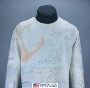 100% Adenauer Sweatshirt White All Over Print Mens Crew Neck Pullover XL Cotton - Picture 1 of 22