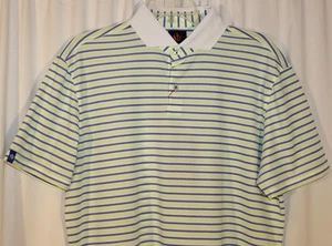 NEW Donald Ross SPORT MEDIUM Sanders Feed Stripe Polo Golf Shirt White Lime Blue - Picture 1 of 3