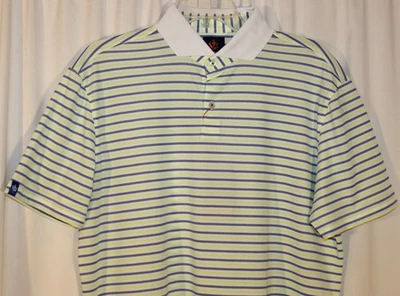 NUEVA Camisa Polo de Golf Donald Ross DEPORTE MEDIANO Sanders Feed Rayas Blanca Azul Lima Foto 1 de 3