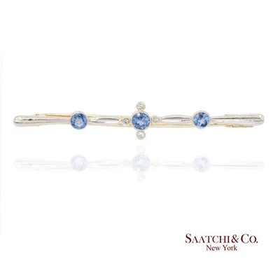 GIA 14K Yellow and White Gold Natural Sapphire Yogo Gulch and Diamond Brooch/Pin - Image 1 of 4