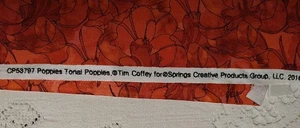 REMNANT Tonal Poppies Poppy Fabric SPRINGS CREATIVE Quilt Cotton Tim Coffey 9x22 - Picture 1 of 4