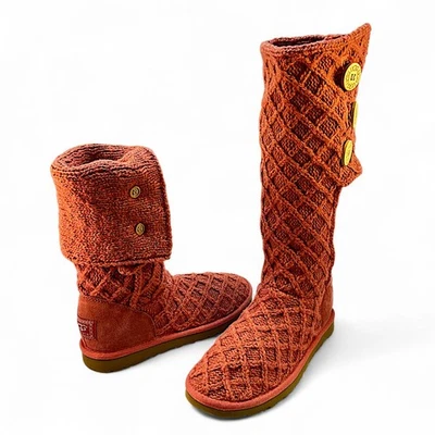 Bota suéter feminina UGG malha cardy treliça rosa tamanho 8 - Imagem 1 de 4