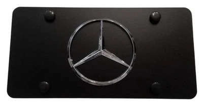 3D Mercedes Benz Emblem Stainless Steel Front Black License Plate Frame W/ Caps - Image 1 of 3