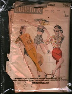 7762 Vintage Butterick Sewing Pattern Misses 1950s Pants Shorts Bra Top Bermudas - Picture 1 of 2