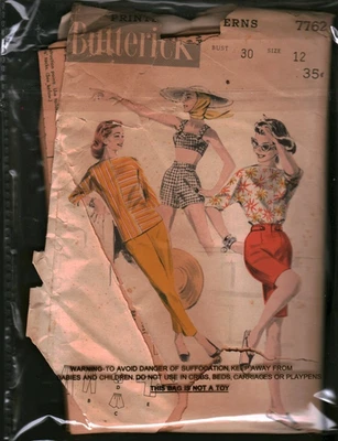 7762 Vintage Butterick Sewing Pattern Misses 1950s Pants Shorts Bra Top Bermudas - Image 1 of 2