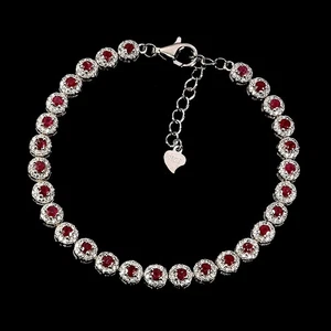 925 Sterling Silver Bracelet Round Ruby 2.5mm Natural Gemstone Jewelry 7.5inches - Picture 1 of 13
