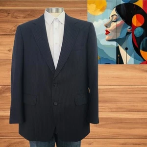 Cricketeer Mens Pinstripe Sport Coat Blazer Two Button Wool Blue Herringbone 43R - Picture 1 of 9