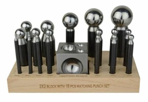 18-Piece Steel Dapping Punch Set w/ Block Wood Base Jewelry Making Metal Forming - Picture 1 of 2
