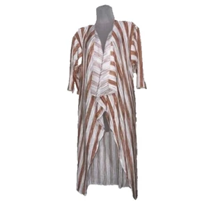 Lularoe Shirley Cover Up Womens Size Small White Brown Stripes Open Front Kimono - Picture 1 of 6