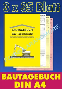 DIN A4 BAUTAGEBUCH, Bau-Tagesbericht, 3x35 Blatt, durchschreibend,Baustellenbuch - Bild 1 von 5