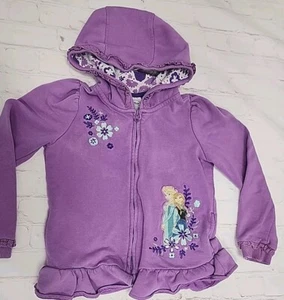 Purple Disney Frozen Elsa Anna Girls Size 9/10 Jacket Hoodie Sweatshirt Full Zip - Picture 1 of 12