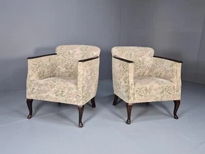 2 Vintage Danish Tub Chairs 1940s Floral Cotton 1980s Makeover EB9645 VCLO - Picture 1 of 15