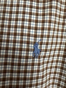 Ralph Lauren Herren Hemd Knopf braun blau kariert blau Pony STRETCH leicht XL - Bild 1 von 7