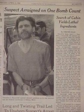 VINTAGE NEWSPAPER HEADLINE ~TERRORIST KILLER TED KACZYNSKI UNABOMBER ARREST 1996
