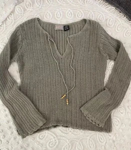 VTG Y2K Pullover V-Neck Knit Sweater Green Junior Girls Large 90’s - Picture 1 of 9