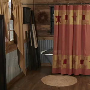 TENDA DOCCIA NINEPATCH STAR CON BORDI PATCHWORK 72X72 Country Primitive - Foto 1 di 3