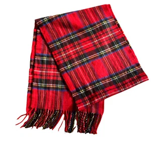 ITALY DESIGN 20% cachemira y 80% viscosa rojo plaid bufanda larga unisex - Imagen 1 de 2