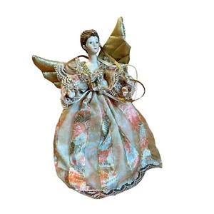 Vintage Porcelain Face Hands Angel Tree Topper Christmas Decor Coral 9 in - Picture 1 of 5