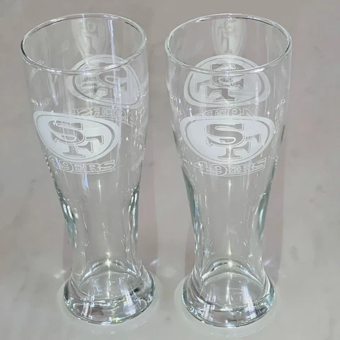 San Francisco 49ers Beer Glasses Pilsner 16 oz Pair of 2 Team Logo set  NFL Cover