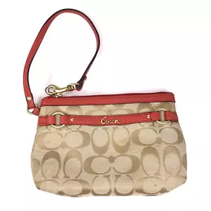 Coach Signature C khaki braun hellbraun orange Lederbesatz Canvas Handgelenktasche - Bild 1 von 11