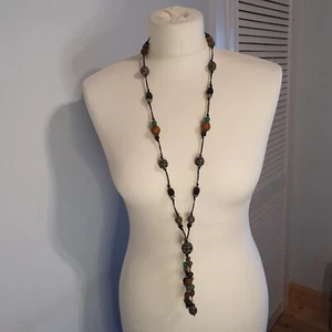 Y Shaped Long Beaded Necklace Bohemian Mixed Materials wood, acrylic, brass - Picture 1 of 8